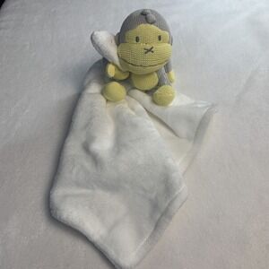 Baby Bum Monkey Lovey Yellow Knit White Plush Security Blanket Boy Girl Toy